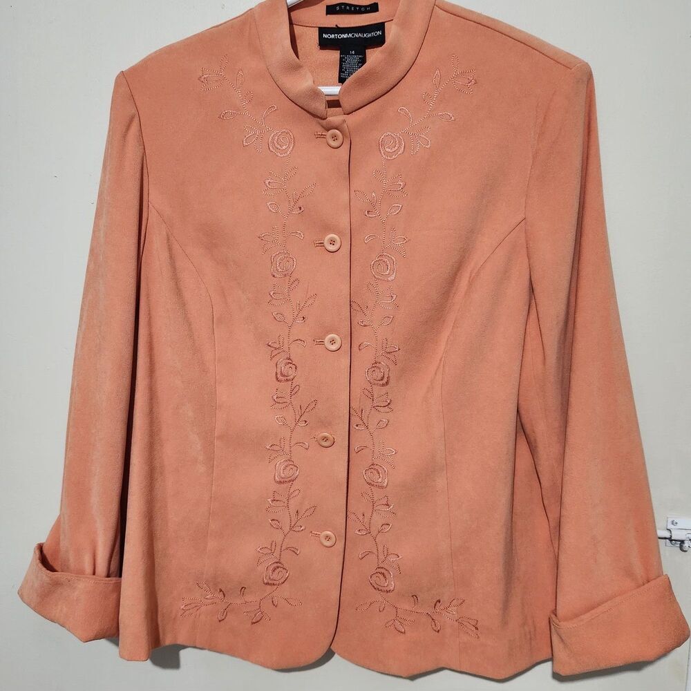 Norton Mcnaughton top Shacket size 14 Orange (Salmon) Floral Embroidered - Picture 11 of 11